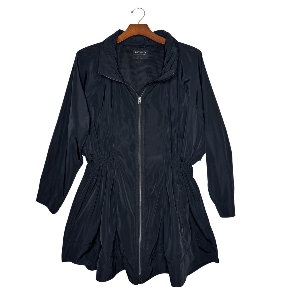 ATHLETA Drip Drop Jacket Womens 2X Black Hooded Water Repellent Wind Resistant